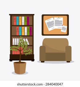 Office design over office scene background, vector illustration.