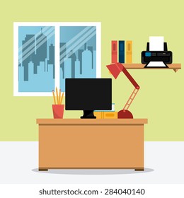 Office design over office scene background, vector illustration.