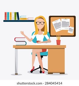 Office design over office scene background, vector illustration.