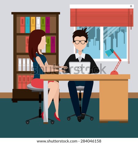 Office design over office scene background, vector illustration.