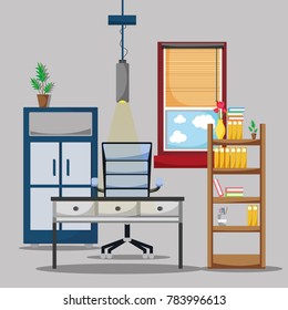 office with desk and accessories flat to work
