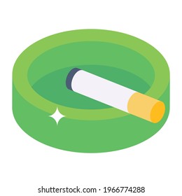 Office desk accessory, isometric icon of ashtray 