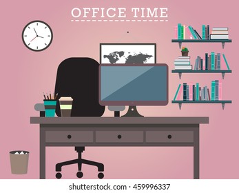 Office desk and accessory vector design illustration background