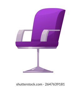 Office or desk armchair icon. Purple comfortable seat furniture for beauty salon. Ergonomic computer chair. Vector flat illustration isolated on white. Cartoon home or office interior