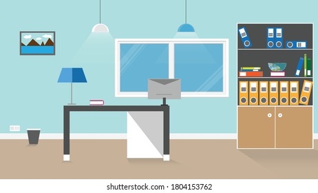 Office with desk and bookshelf