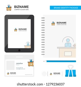 Office desk  Business Logo, Tab App, Diary PVC Employee Card and USB Brand Stationary Package Design Vector Template