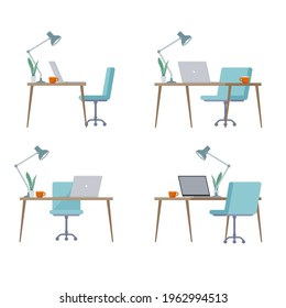 Oficina y silla. Ángulo set.Ilustración vectorial fácil de editar.