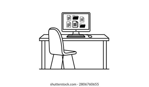 Office desk with chair and computer