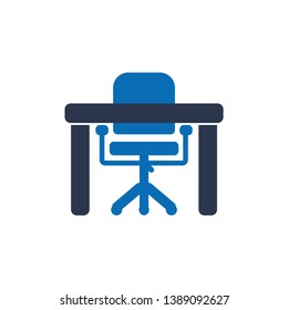 Office desk and chair furniture equipment Icon Vector