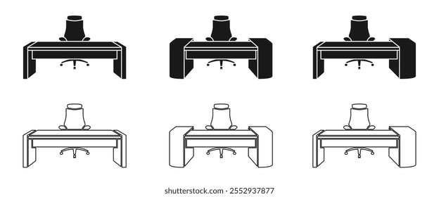 office desk and chair icon set vector illustration isolated on white background.