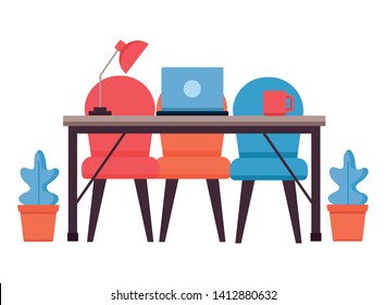 office desk chair laptop workplace vector illustration