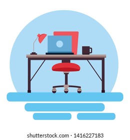 office desk chair laptop workplace vector illustration