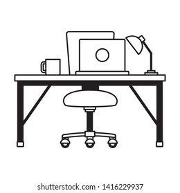 office desk chair laptop workplace vector illustration