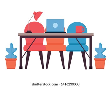 office desk chair laptop workplace vector illustration