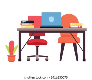 office desk chair laptop workplace vector illustration