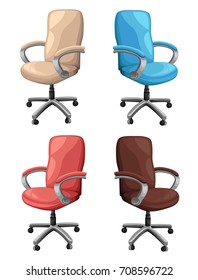 Office or desk chair in various points of view. Armchair or stool in front, back, side angles. Corporate castor furniture flat icon design. Web site page and mobile app design Vector illustration