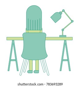 office desk and chair with worker