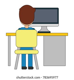 office desk and chair with worker