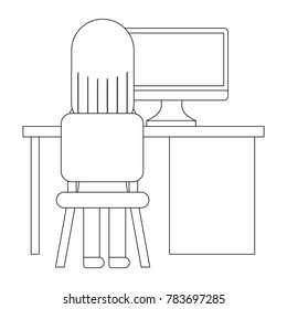 office desk and chair with worker
