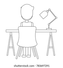 office desk and chair with worker