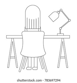 office desk and chair with worker