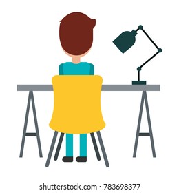 office desk and chair with worker