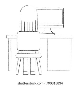 office desk and chair with worker