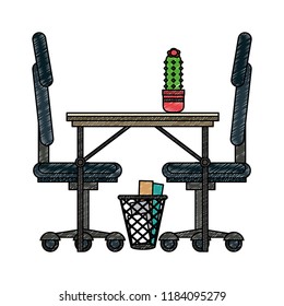 Office desk and chairs scribble