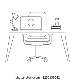 Office desk with computer black and white