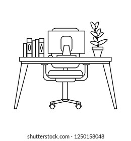 Office desk with computer black and white