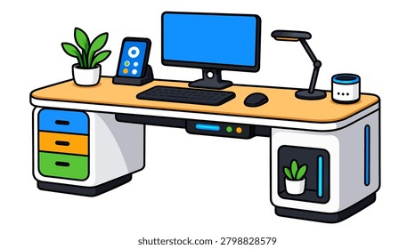 Office desk with computer and equipment