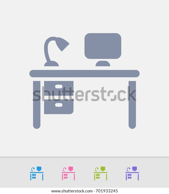 Office Desk Computer Granite Icons Professional Stock Vector