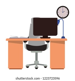 office desk with computer isolated icon