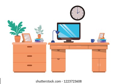 office desk with computer isolated icon