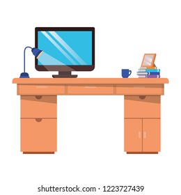 office desk with computer isolated icon