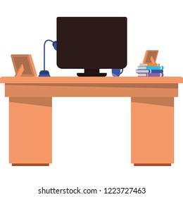 office desk with computer isolated icon