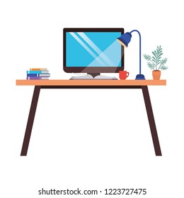office desk with computer isolated icon