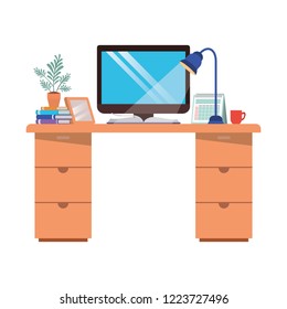 office desk with computer isolated icon