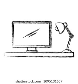 office desk with computer and lamp