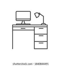 office desk with computer and lamp icon - vector illustration