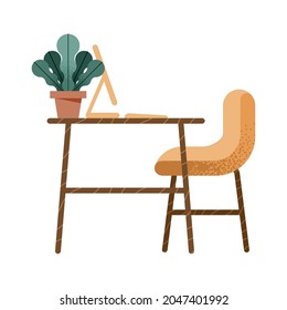 Office desk with computer on white background