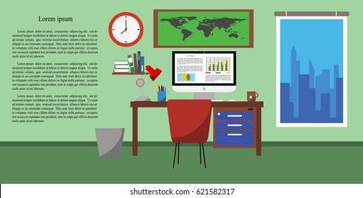 Office desk, computer and other office supply vector illustration and EPS10