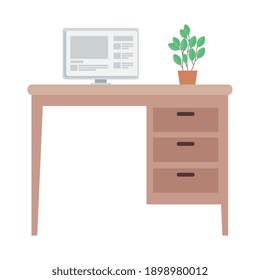 Büroschreibtisch mit Computer- und Anlagendesign, Geschäftspersonal und Corporate Design Vektorgrafik