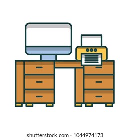 office desk with computer and printer