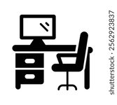 An office desk with a computer setup, symbolizing workspace or workstation