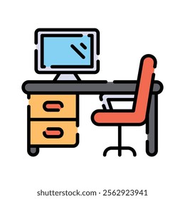 An office desk with a computer setup, symbolizing workspace or workstation