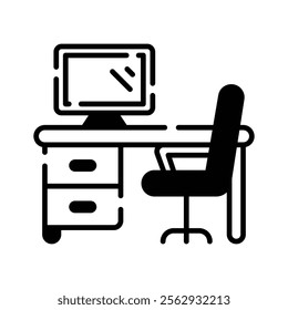 An office desk with a computer setup, symbolizing workspace or workstation