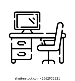 An office desk with a computer setup, symbolizing workspace or workstation
