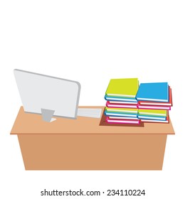 office desk with computer and working