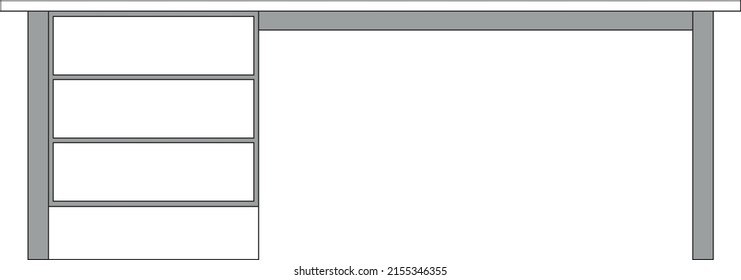 Büroschreibtisch, Computerarbeitsplatz, Schreibtisch, 2D-Vektorgrafik, Möbel für das Innere des Hauses, Flachbildsymbol, Tischumriss und gefüllte Grafik